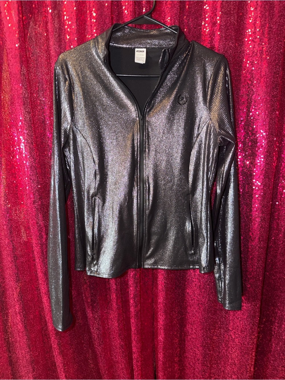 Love Pink Metallic Black Full-Zip Women's Jacket